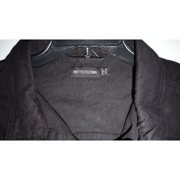 PRETTY LITTLE THING Women's Sz 12 Washed Black Basic Raw Edge Denim Crop Jacket - Picture 6 of 10